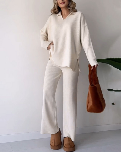 Strick-Set | Weite Hosenbeine | Oversize-Pullover | Loungewear-Set | Strick-Set für Damen