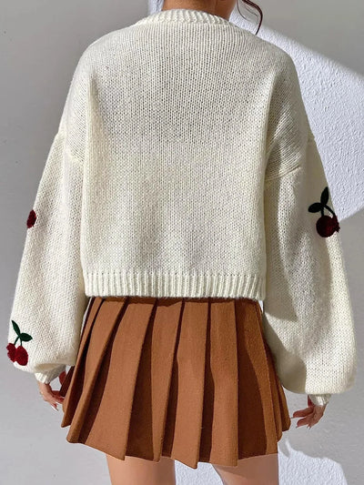 Strickcardigan – Kirschrot – Weiß – Grobstrickjacke – Damenjacke