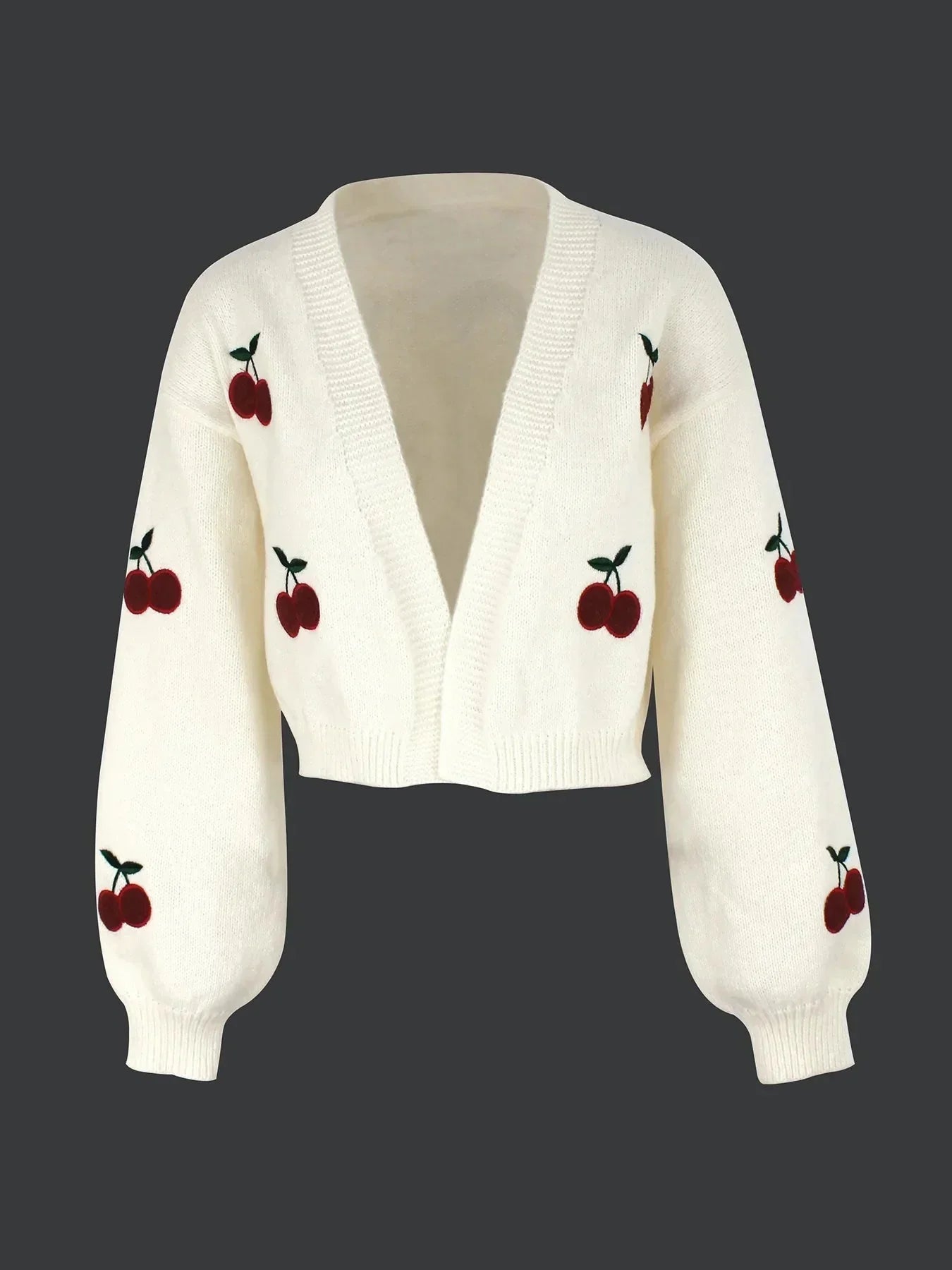Strickcardigan – Kirschrot – Weiß – Grobstrickjacke – Damenjacke