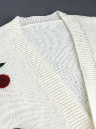 Strickcardigan – Kirschrot – Weiß – Grobstrickjacke – Damenjacke