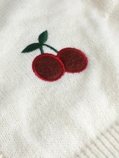 Strickcardigan – Kirschrot – Weiß – Grobstrickjacke – Damenjacke
