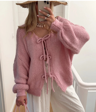 Strickjacke | Oversize | Grob gestrickt | Strickjacke mit Bindegürtel | Damen-Strickwaren