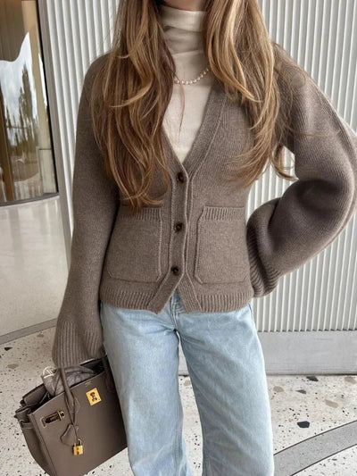 Strickjacke | V-Ausschnitt | Taschen | Strickjacke mit Knöpfen | Damen-Strickjacke