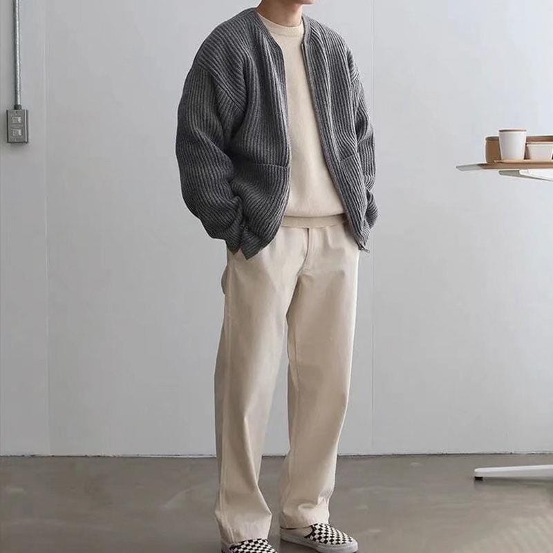 Strickjacke – Warme, grob gestrickte Winter-Reißverschlussjacke für Herren mit Taschen