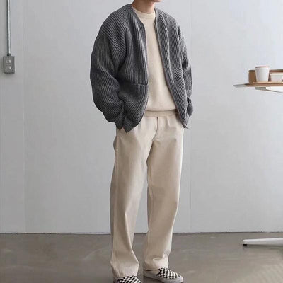 Strickjacke – Warme, grob gestrickte Winter-Reißverschlussjacke für Herren mit Taschen