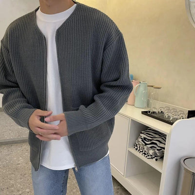 Strickjacke – Warme, grob gestrickte Winter-Reißverschlussjacke für Herren mit Taschen