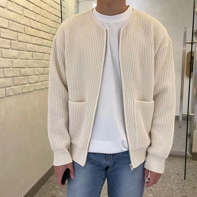 Strickjacke – Warme, grob gestrickte Winter-Reißverschlussjacke für Herren mit Taschen