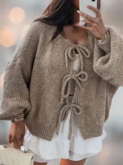 Strickjacke mit Bindegürtel | Grob gestrickt | Oversize-Strickjacke | Damen-Strickwaren