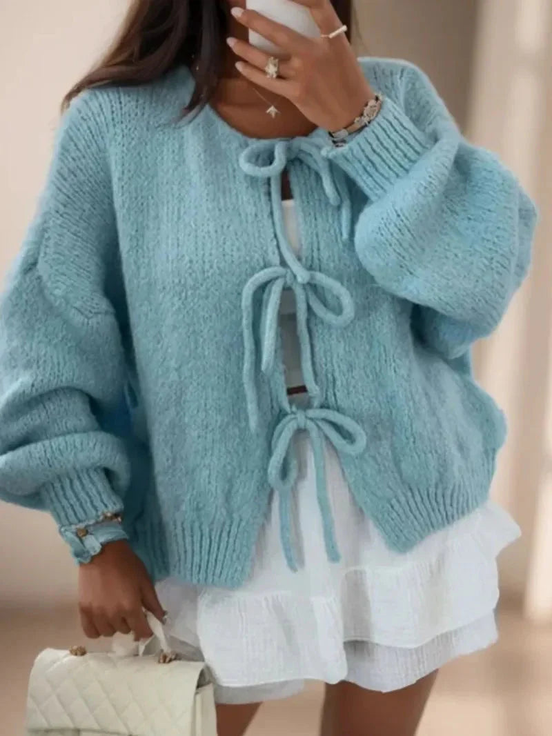 Strickjacke mit Bindegürtel | Grob gestrickt | Oversize-Strickjacke | Damen-Strickwaren