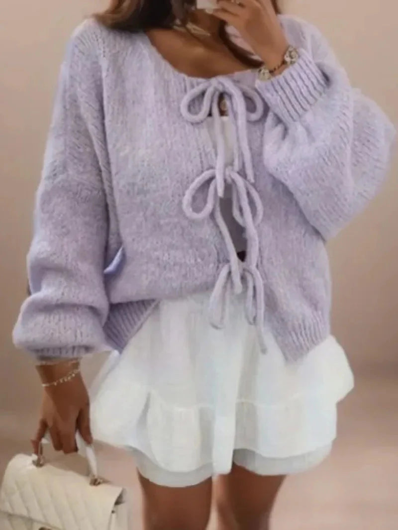 Strickjacke mit Bindegürtel | Grob gestrickt | Oversize-Strickjacke | Damen-Strickwaren