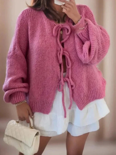 Strickjacke mit Bindegürtel | Grob gestrickt | Oversize-Strickjacke | Damen-Strickwaren
