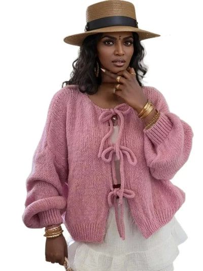 Strickjacke mit Bindegürtel | Grob gestrickt | Oversize-Strickjacke | Damen-Strickwaren