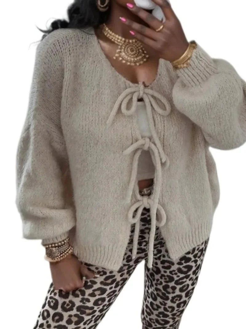 Strickjacke mit Bindegürtel | Grob gestrickt | Oversize-Strickjacke | Damen-Strickwaren
