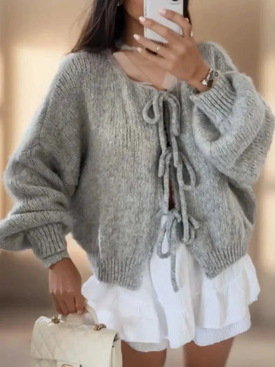 Strickjacke mit Bindegürtel | Grob gestrickt | Oversize-Strickjacke | Damen-Strickwaren