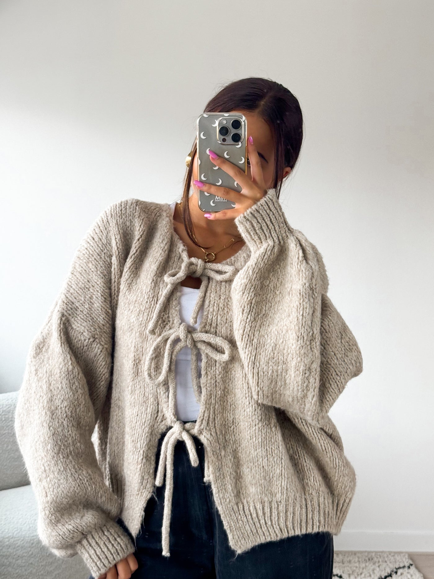 Strickjacke mit Bindegürtel – Oversize-Strickjacke – Damenstrickjacke