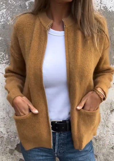 Strickjacke mit Reißverschluss - Warm - Taschen - Strickjacke - Damenbekleidung