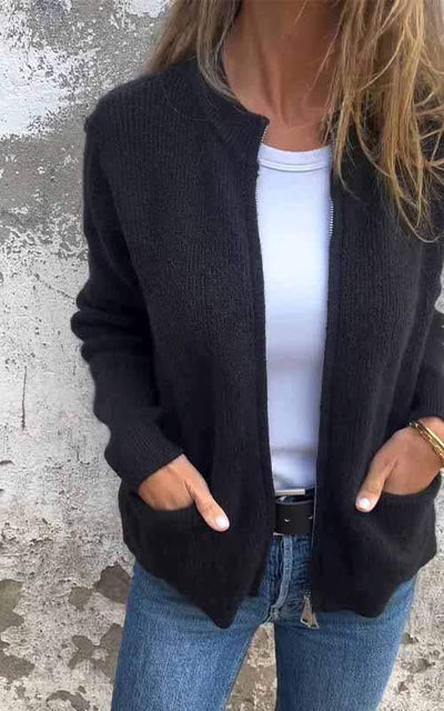 Strickjacke mit Reißverschluss - Warm - Taschen - Strickjacke - Damenbekleidung