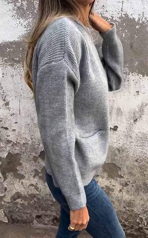 Strickjacke mit Reißverschluss - Warm - Taschen - Strickjacke - Damenbekleidung
