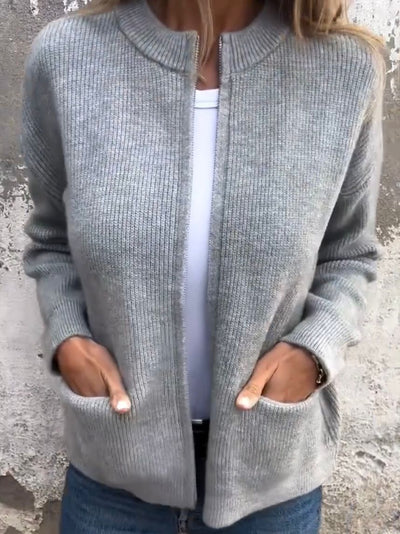 Strickjacke mit Reißverschluss - Warm - Taschen - Strickjacke - Damenbekleidung