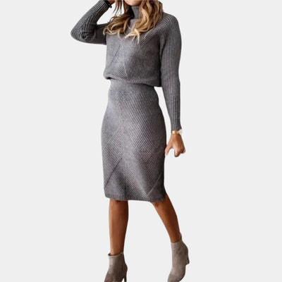 Strickkleid – Langarm-Rollkragen-Midikleid für den Winter