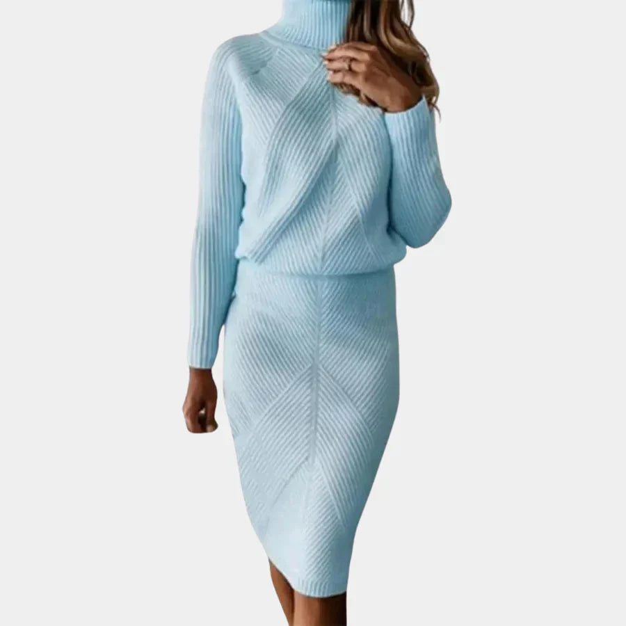 Strickkleid – Langarm-Rollkragen-Midikleid für den Winter