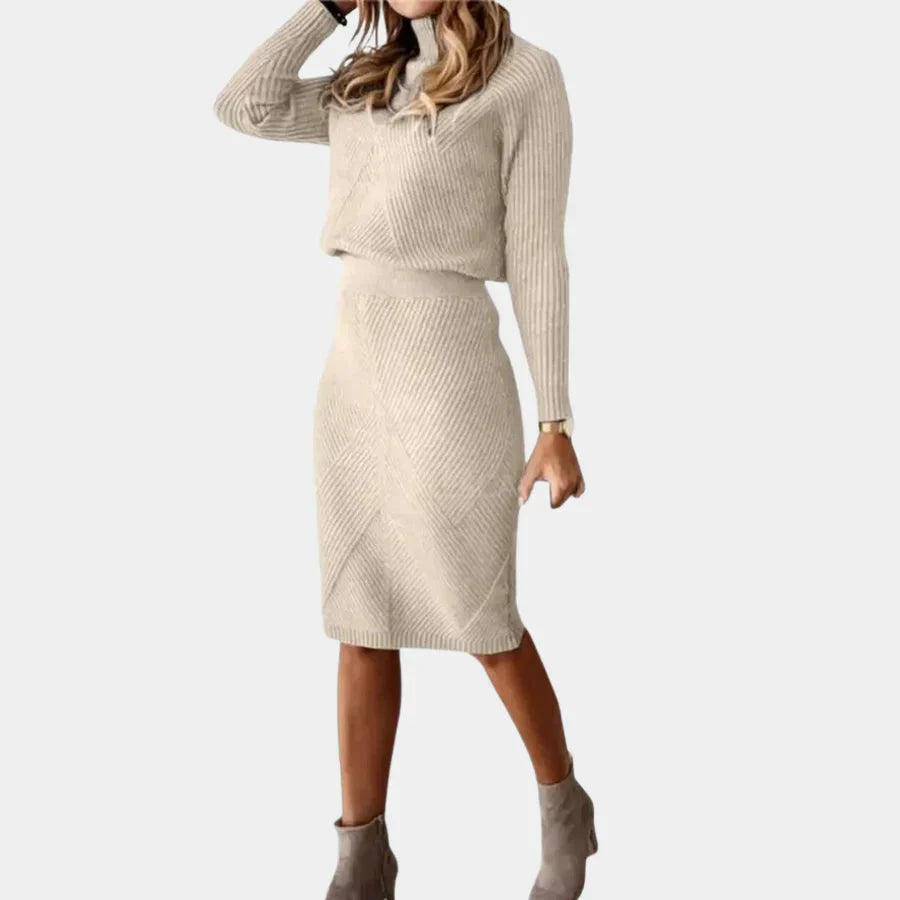 Strickkleid – Langarm-Rollkragen-Midikleid für den Winter