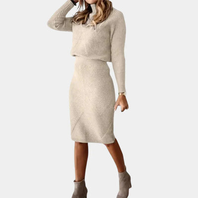 Strickkleid – Langarm-Rollkragen-Midikleid für den Winter