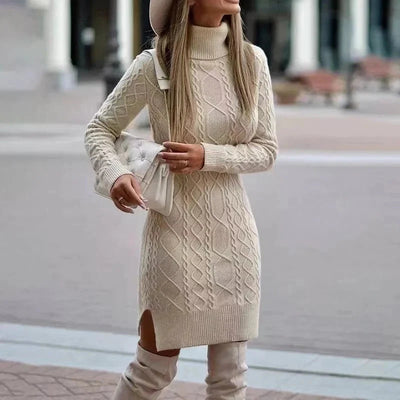 Strickkleid | Lockere Passform | Langarm | Rollkragenkleid | Winterkleid