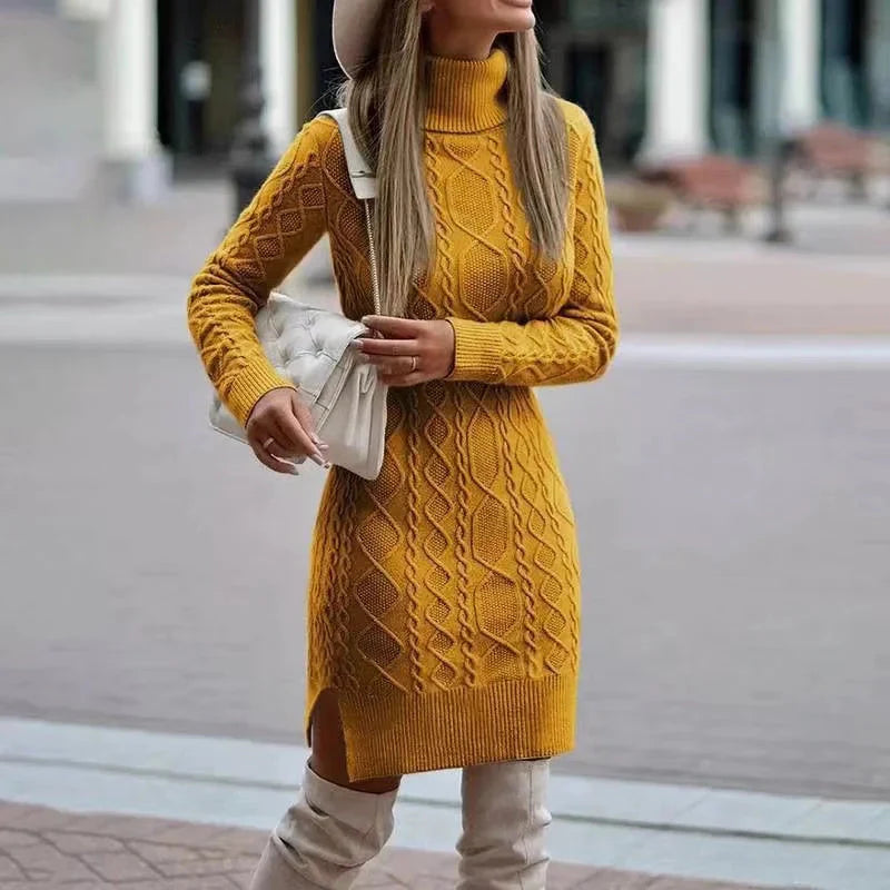 Strickkleid | Lockere Passform | Langarm | Rollkragenkleid | Winterkleid
