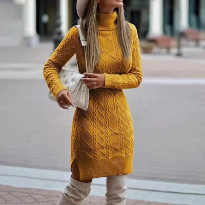 Strickkleid | Lockere Passform | Langarm | Rollkragenkleid | Winterkleid