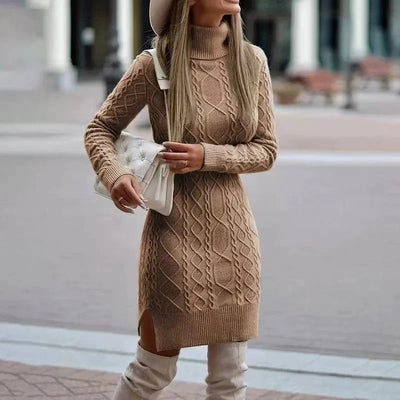 Strickkleid | Lockere Passform | Langarm | Rollkragenkleid | Winterkleid