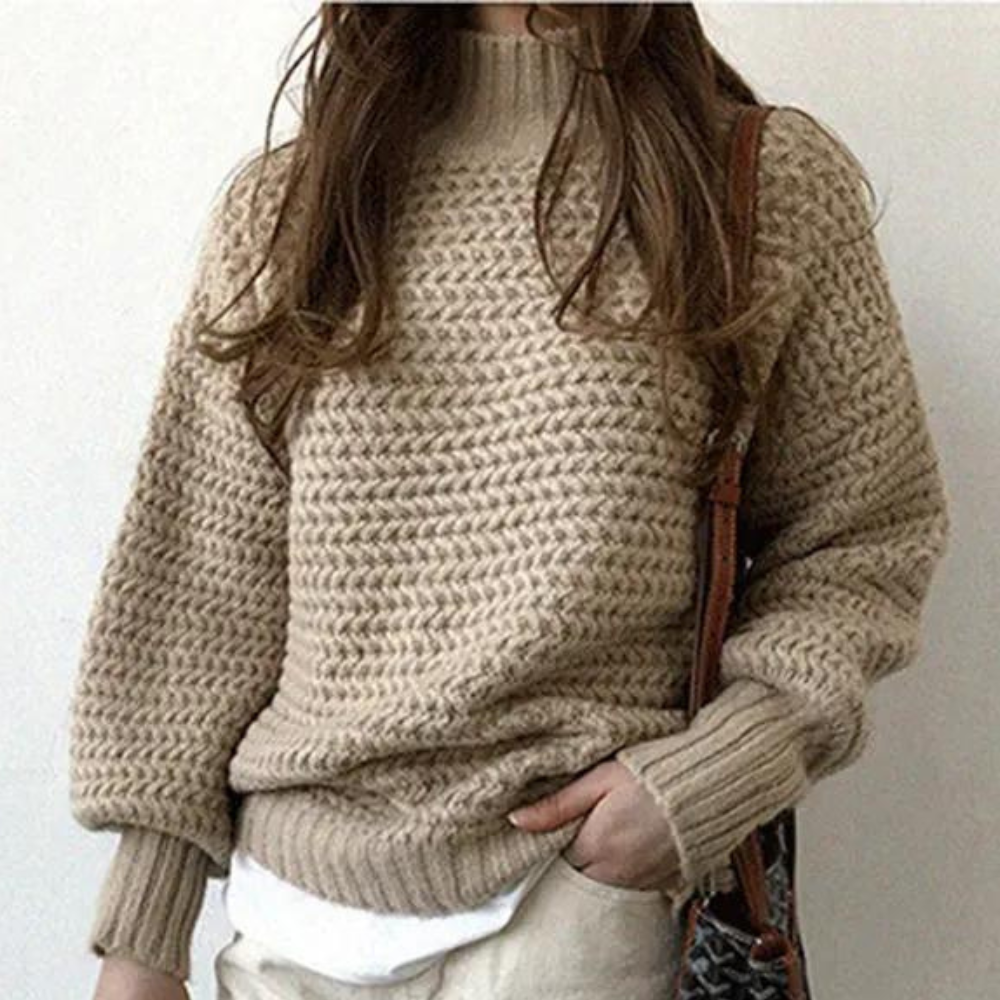 Strickpullover – Damen-Rollkragenpullover mit lockerer Passform und dicker Strickware für den Winter