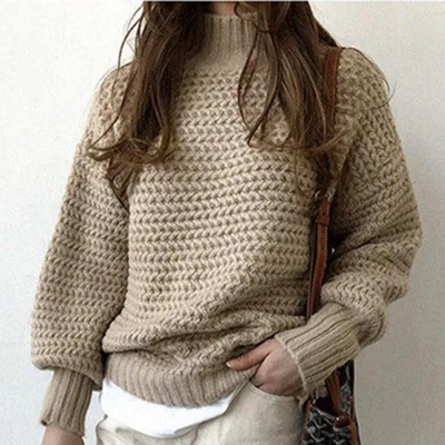 Strickpullover – Damen-Rollkragenpullover mit lockerer Passform und dicker Strickware für den Winter