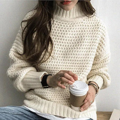 Strickpullover – Damen-Rollkragenpullover mit lockerer Passform und dicker Strickware für den Winter