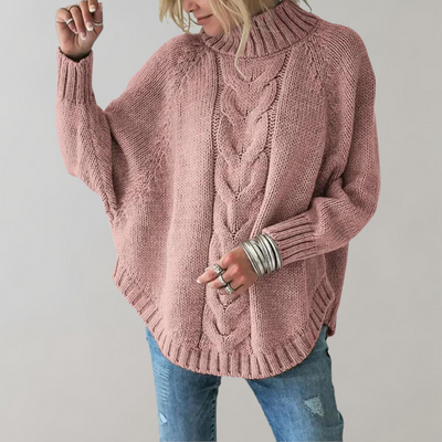 Strickpullover – Damenpullover mit lockerer Passform, hohem Kragen und Übergröße