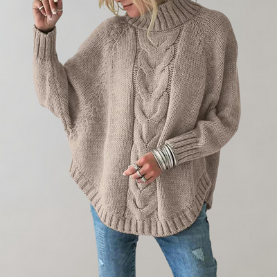 Strickpullover – Damenpullover mit lockerer Passform, hohem Kragen und Übergröße