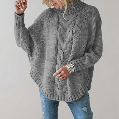 Strickpullover – Damenpullover mit lockerer Passform, hohem Kragen und Übergröße