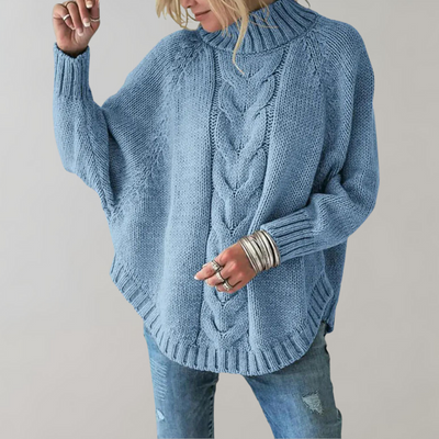Strickpullover – Damenpullover mit lockerer Passform, hohem Kragen und Übergröße
