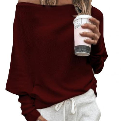 Strickpullover | Fledermausärmel | Lockere Passform | Off-Shoulder-Pullover | Damenbekleidung