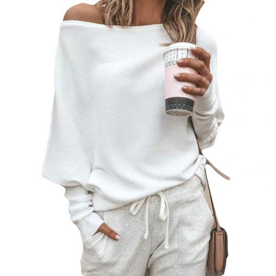 Strickpullover | Fledermausärmel | Lockere Passform | Off-Shoulder-Pullover | Damenbekleidung