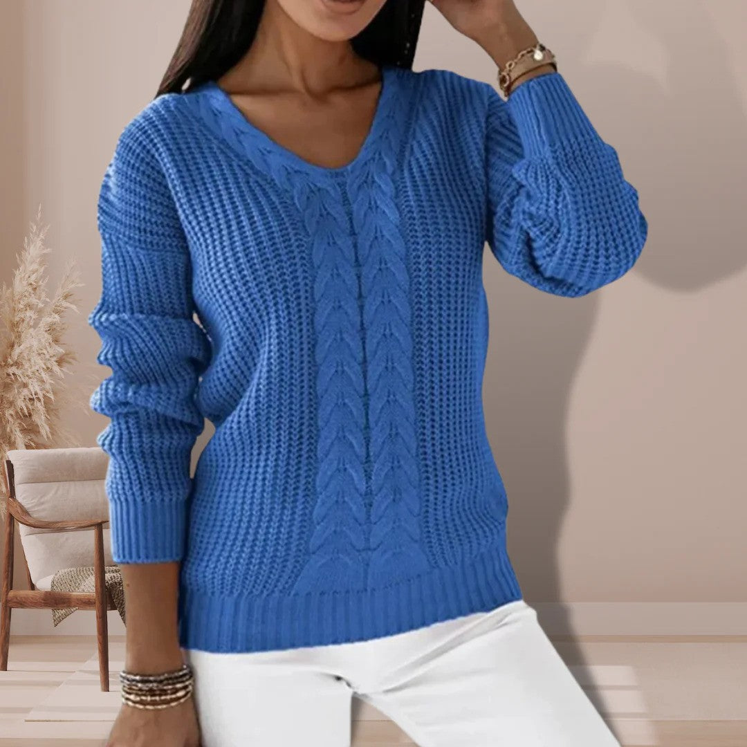 Strickpullover – Langarm-Winterpullover mit V-Ausschnitt für Damen