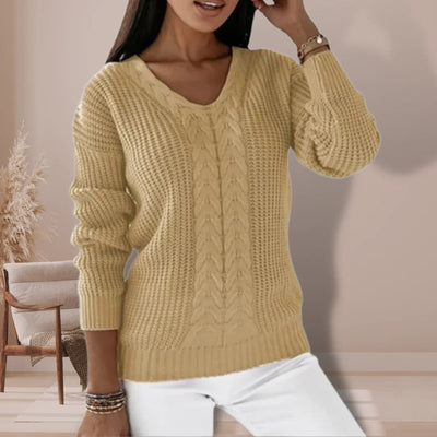 Strickpullover – Langarm-Winterpullover mit V-Ausschnitt für Damen
