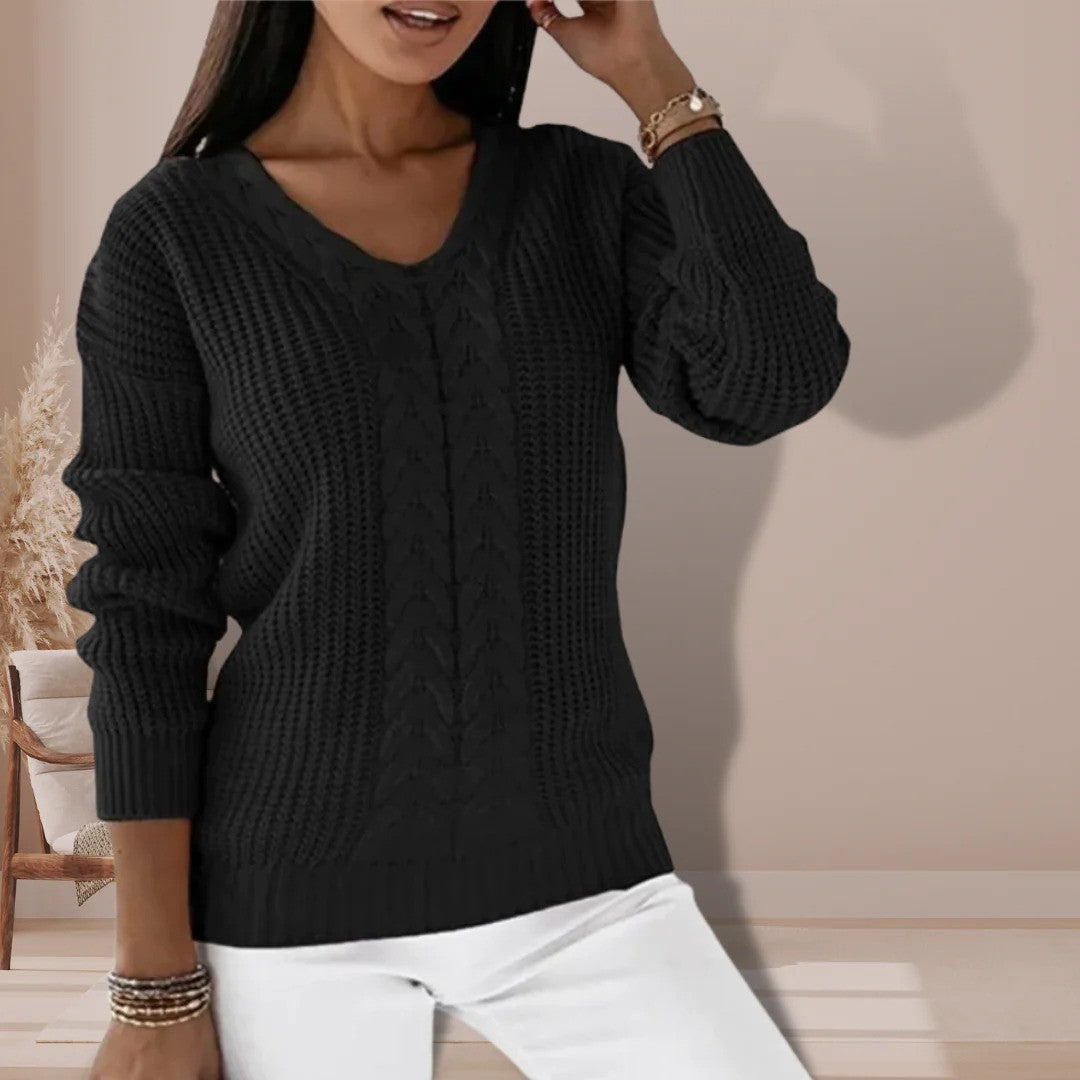 Strickpullover – Langarm-Winterpullover mit V-Ausschnitt für Damen