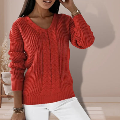 Strickpullover – Langarm-Winterpullover mit V-Ausschnitt für Damen