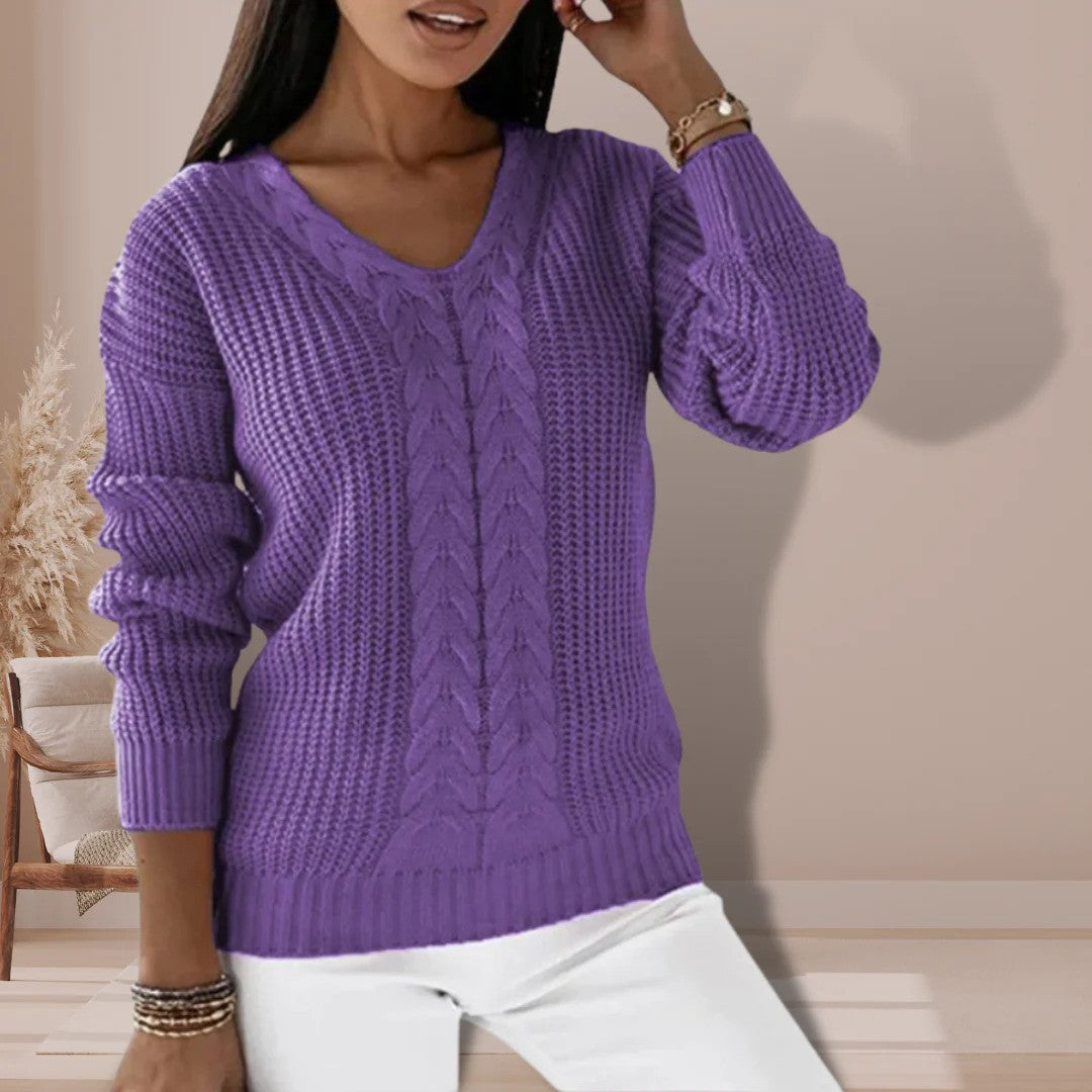 Strickpullover – Langarm-Winterpullover mit V-Ausschnitt für Damen