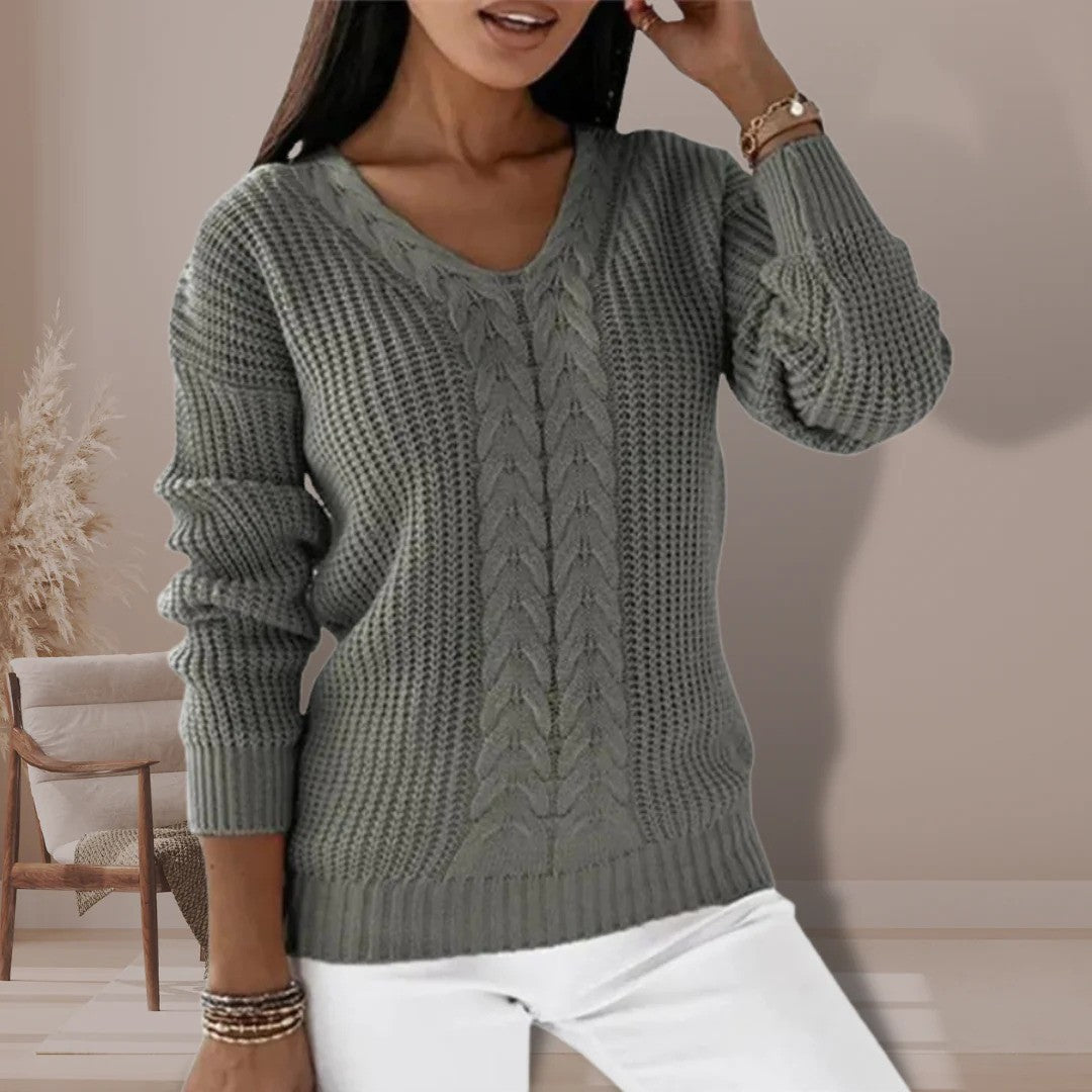 Strickpullover – Langarm-Winterpullover mit V-Ausschnitt für Damen