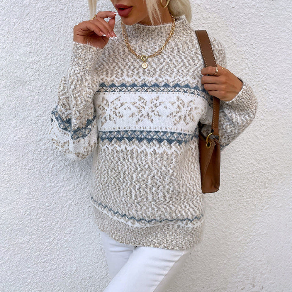 Strickpullover | Schneeflocke | Hoher Kragen | Weihnachtspullover | Damenpullover