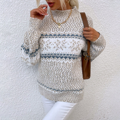 Strickpullover | Schneeflocke | Hoher Kragen | Weihnachtspullover | Damenpullover