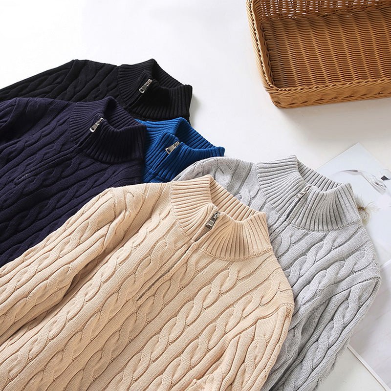 Strickpullover – Warm – Zopfmuster – Mit Halbem Reißverschluss – Herrenbekleidung