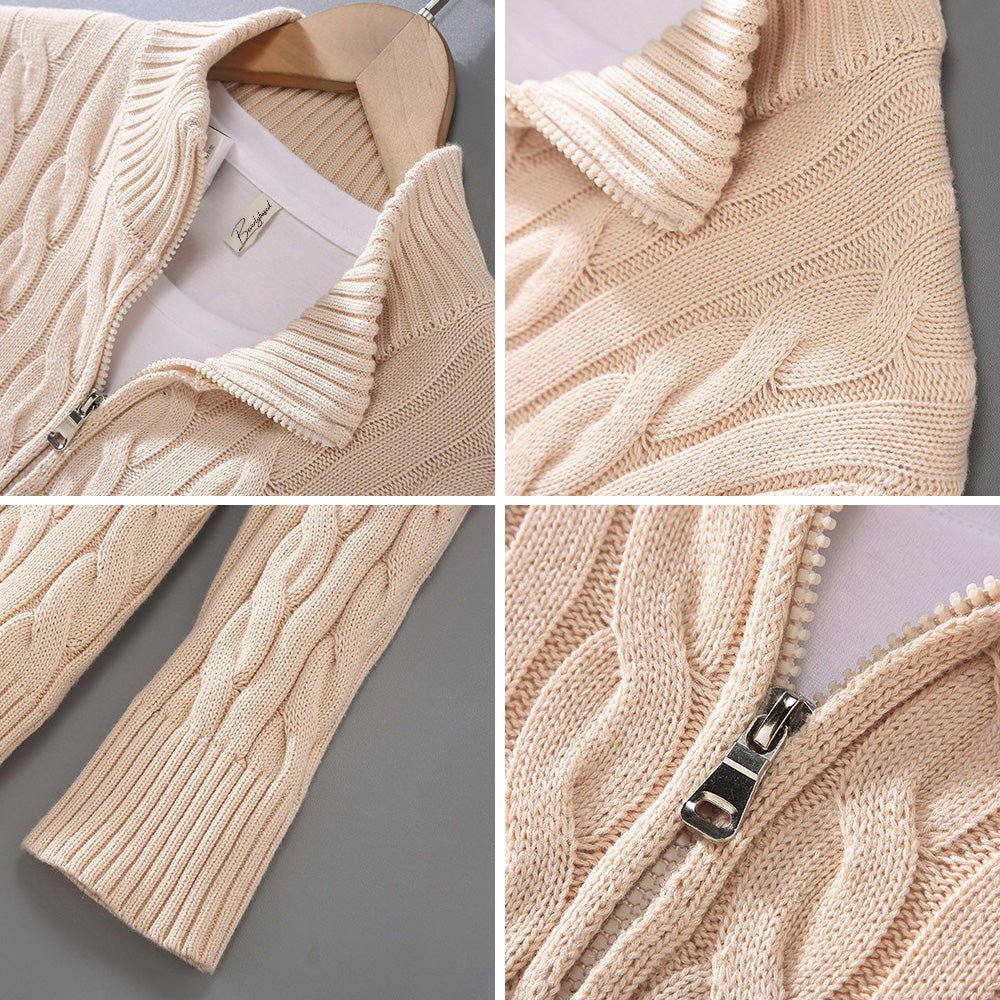 Strickpullover – Warm – Zopfmuster – Mit Halbem Reißverschluss – Herrenbekleidung